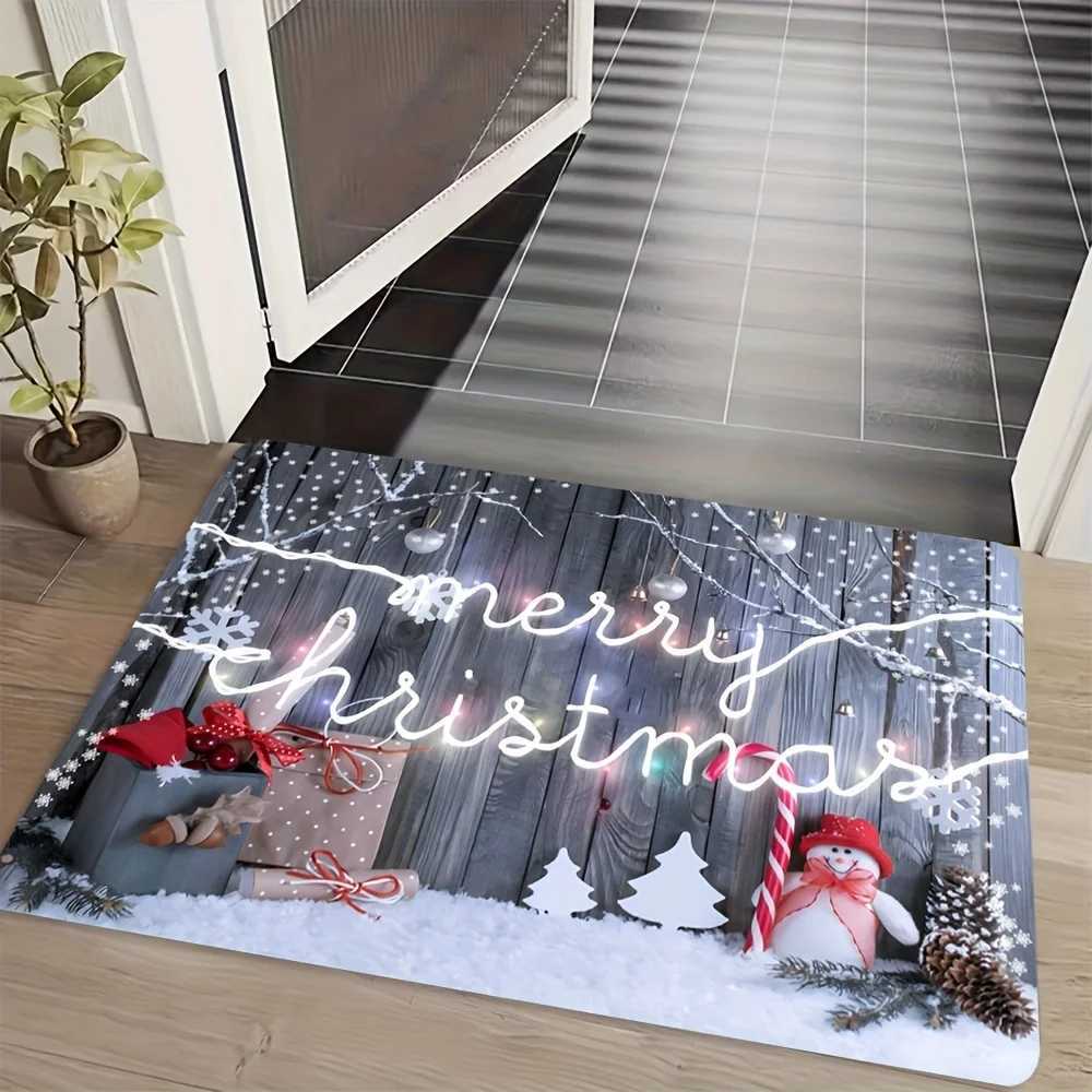 Merry Christmas Snowman and Gifts Non-Slip Floor Mat - Indoor and Outdoor Absorbent Foot Mat Suitable for Home DecorationM251117
