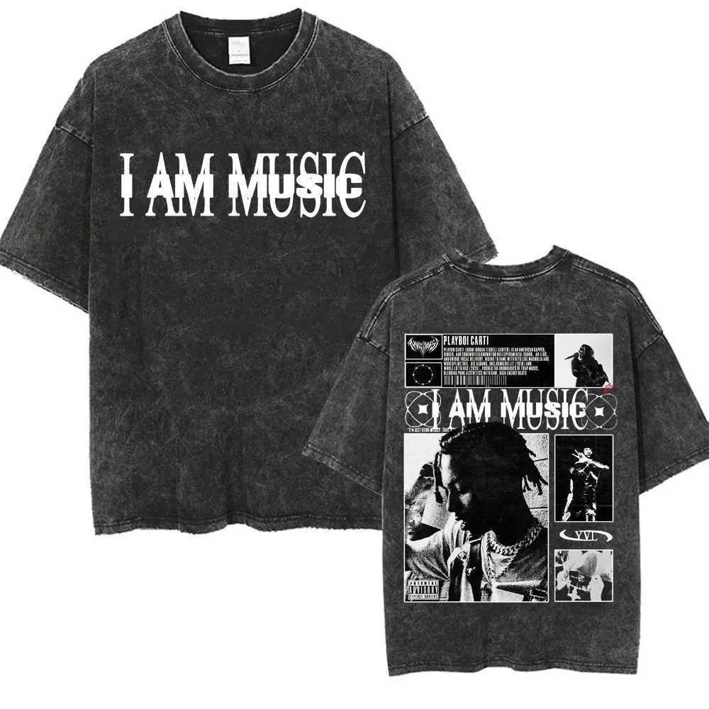 Retro Washed Carti I AM MUSIC T Shirt Opium Ken Carson Narcissist Tour Antagonist Rap T-shirts Mens Oversized Tees Z250417