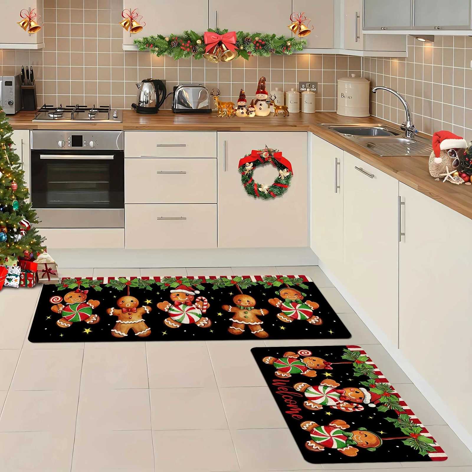 Christmas Gingerbread Candy Cane Kitchen Carpets Entrance Welcome Doormat Living Room Bedroom Laundry Bathroom Non-slip FloormatM251117