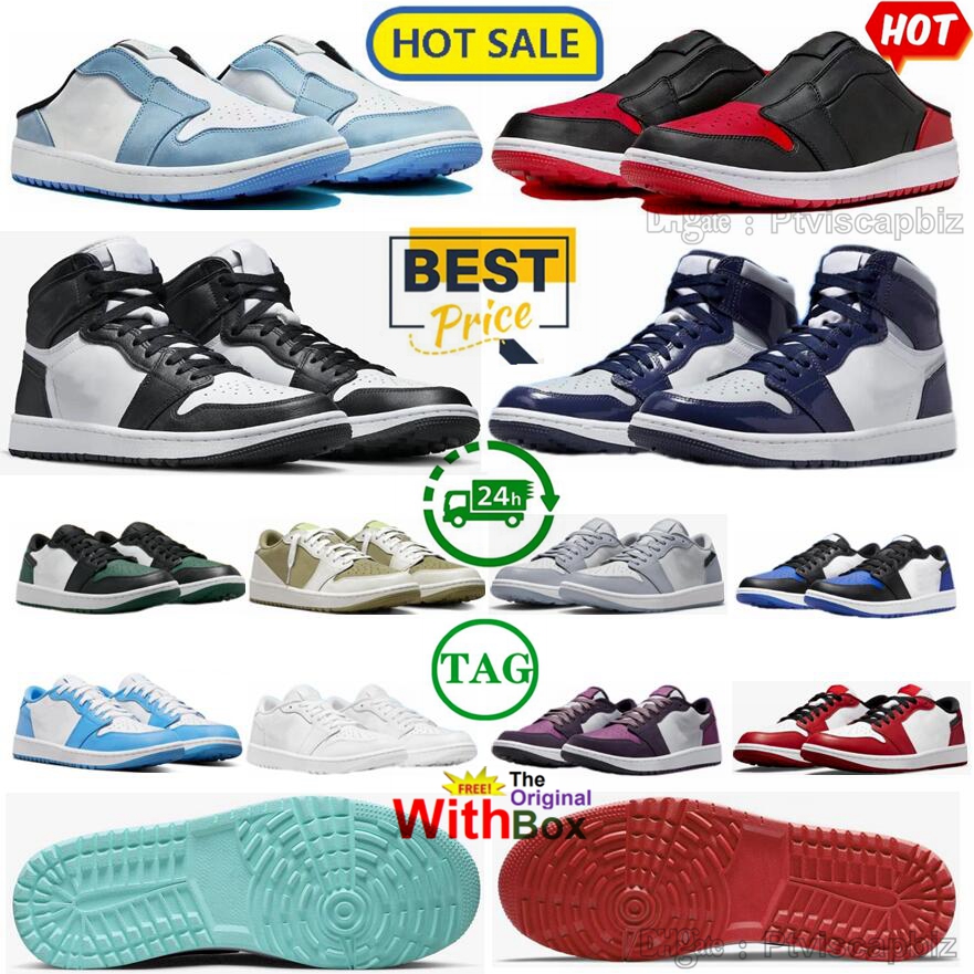 Low High Golf Mule UNC Bred Basketball Shoes Midnight Navy Court Shadow PurPle Smoke Noble Green Black Rust Pink UNC Triple White Sports Sneakers Trainers