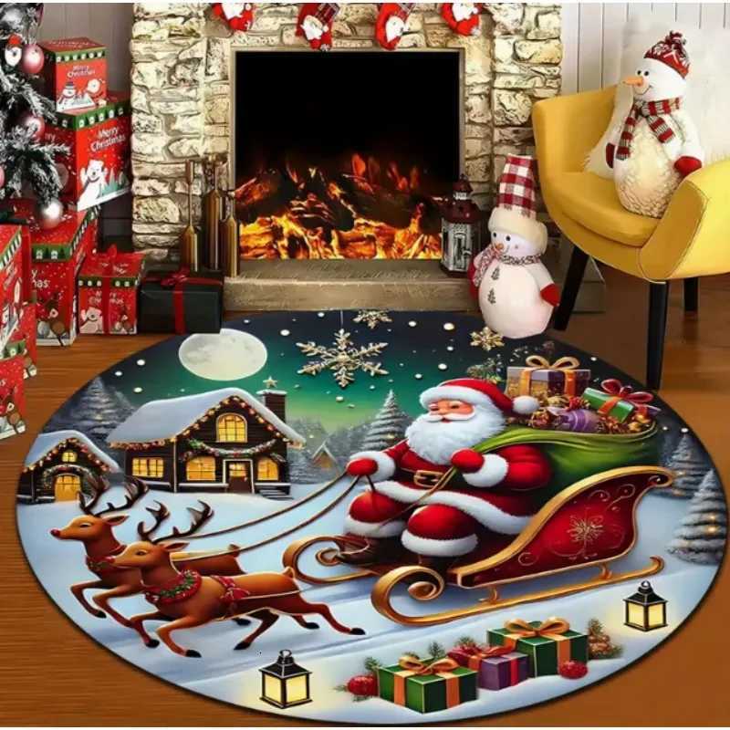 Christmas Snowman Doormat Red Hat Circular Carpet Anti Fouling Anti Slip Bottom Retro Perfect Choice for Holiday Home DecorationM251117