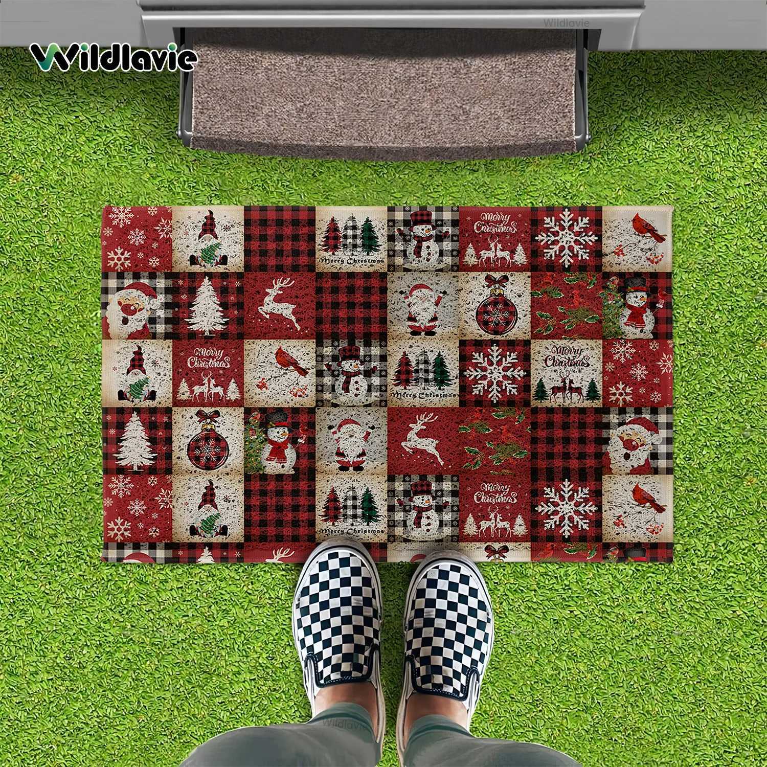 VIKAMA Christmas Rug Premium Red Checkered Washable Doormat Waterproof Welcome Mat Rug For Bedroom Carpet For Live Room Home DecM251117