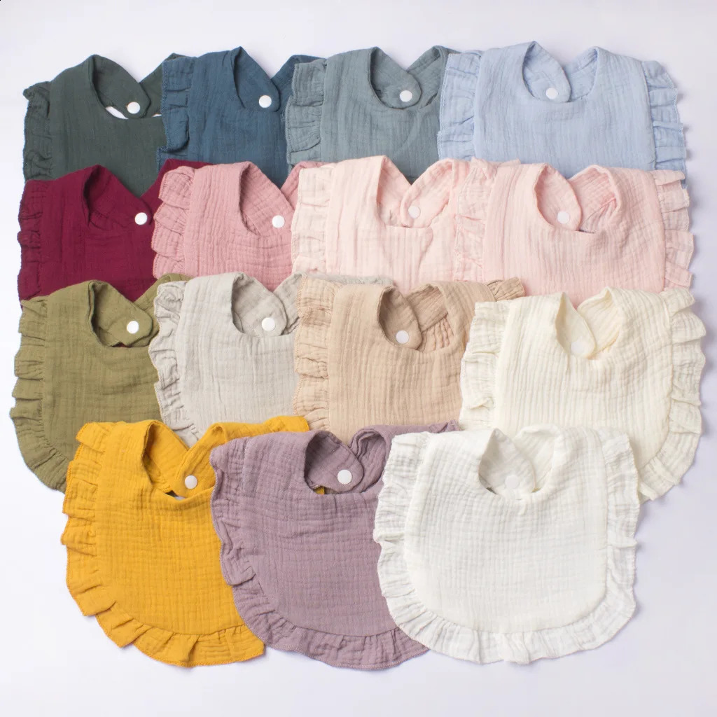 Gauze bib suitable for boys and girls pure cotton candy comfortable color Saliva solid lace towel baby products 250414z