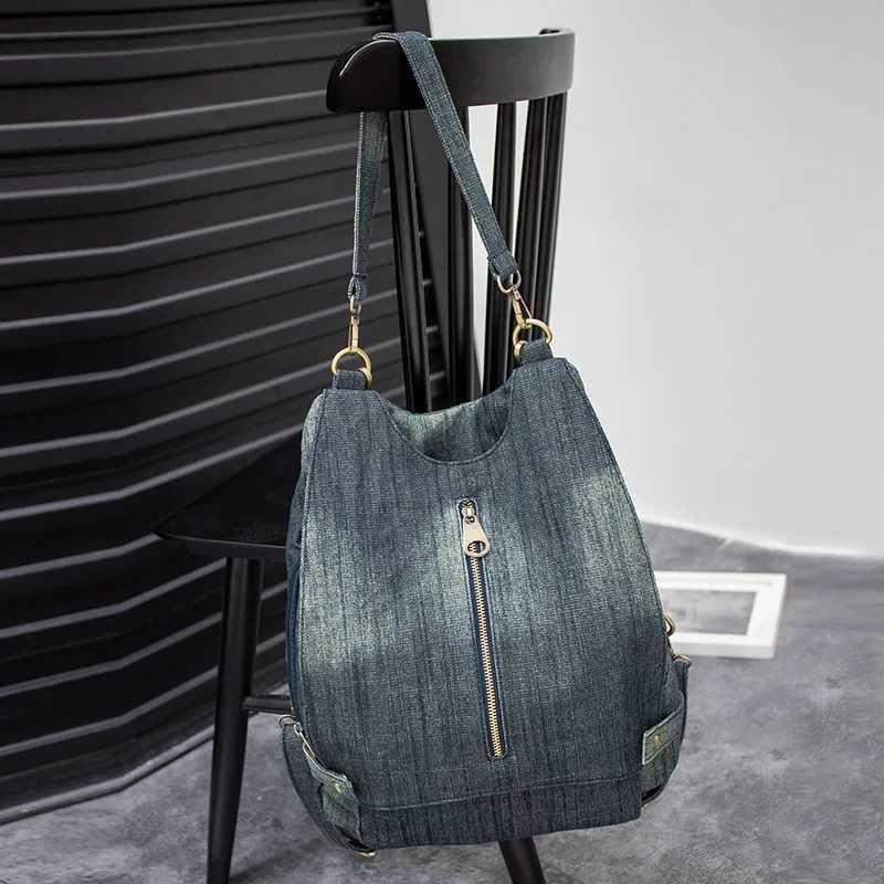 Washed Denim Women backpack Big Jean multifunctional backpack female shoulder bag Casual Travel Bags Rucksack blue Mochila BolsW251117