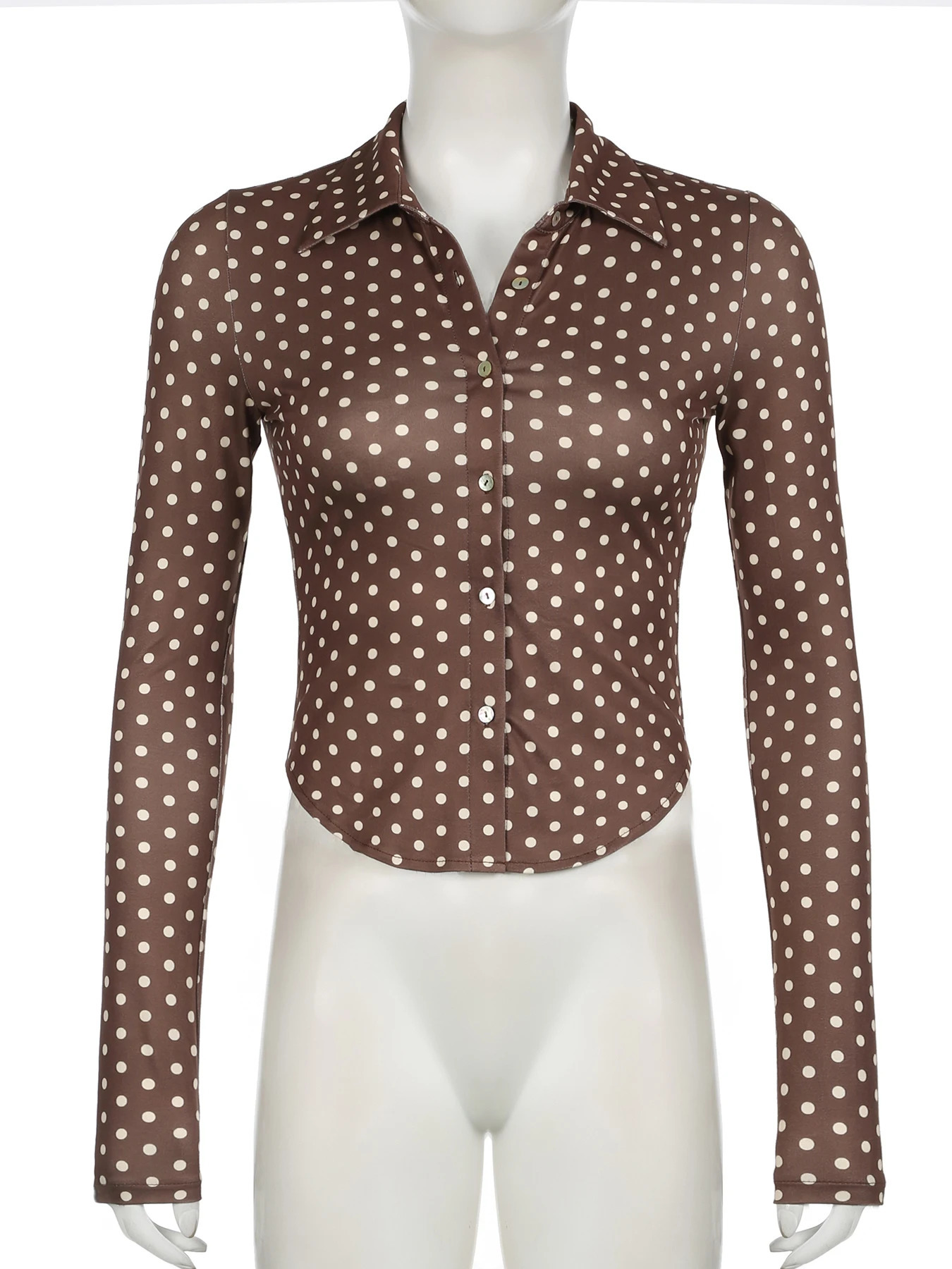 Rockmoer Vintage Polka Dot Print Long Sleeve Women Blouse Elegant Slim Turn-down Collar Ladies Shirts Spring Office Casual Tops 250417