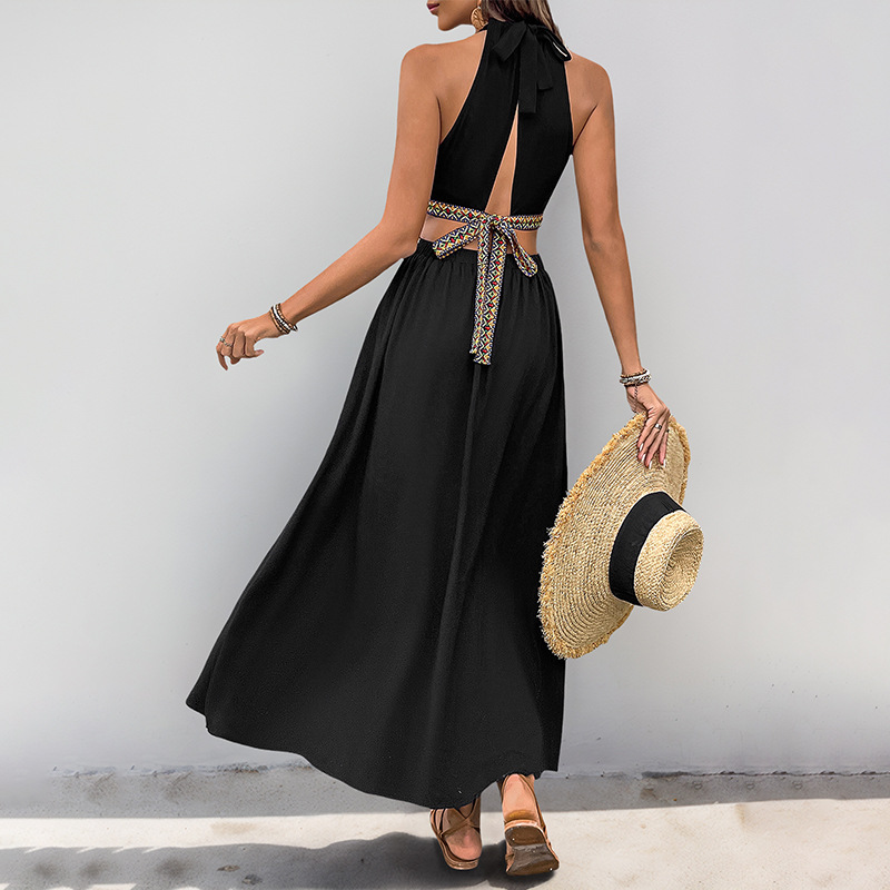 G415Leisure Vacation Dress with Unique Ribbon Embellishment and Ethnic Theme