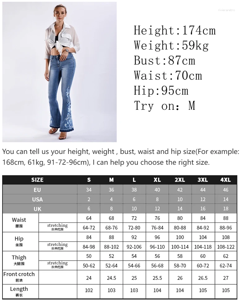 Women's Jeans Flared Woman Embroidery Flower Flare Women Stretch Denim Pants Womens Trousers 2025 Pantalones De Mujer Femme 3xl Z260313