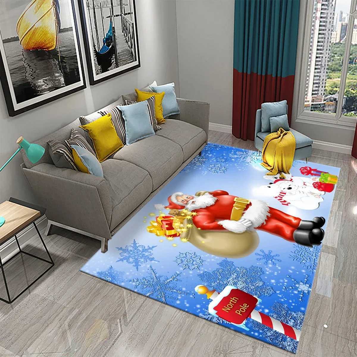 Cute Cartoon Santa Pattern Carpet Christmas Collection Living Room Bedroom Carpet Childrens Room Hallway Bathroom Anti-Slip RugM251117