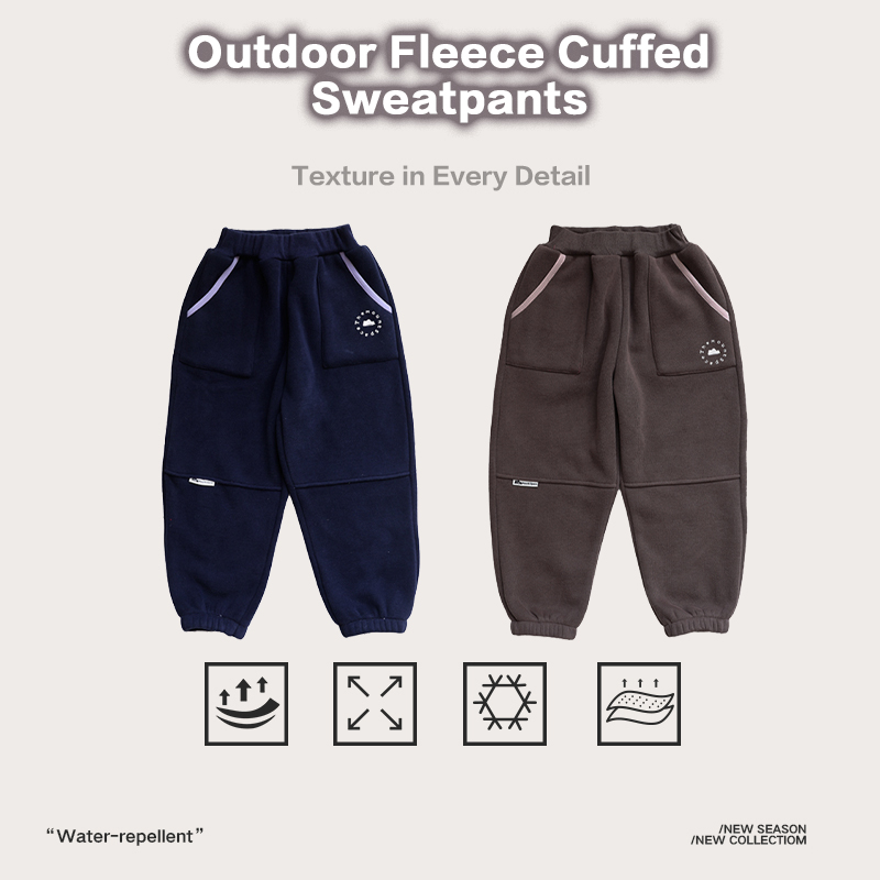 Trousers Kids' Outdoor Fleece Cuffed Sweatpants, Water-Repellent Textured Mountain-Style Joggers, New Season Hiking & Daily Wear 25AG2030