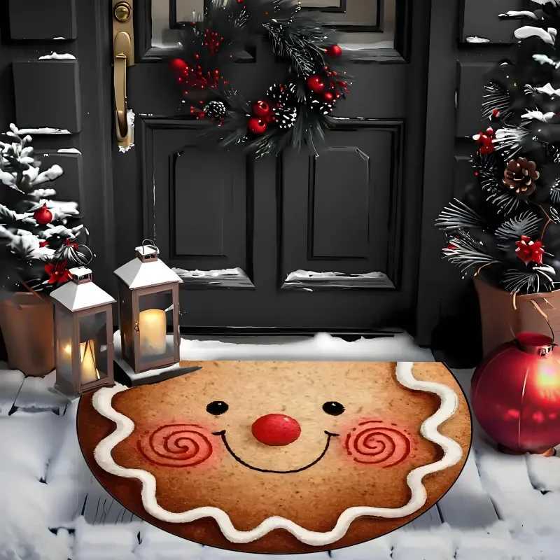 1PC Gingerbread Face Doormat Suitable for Living Room Kitchen Bedroom Farmhouse Study Hallway Laundry Christmas Day RugM251117