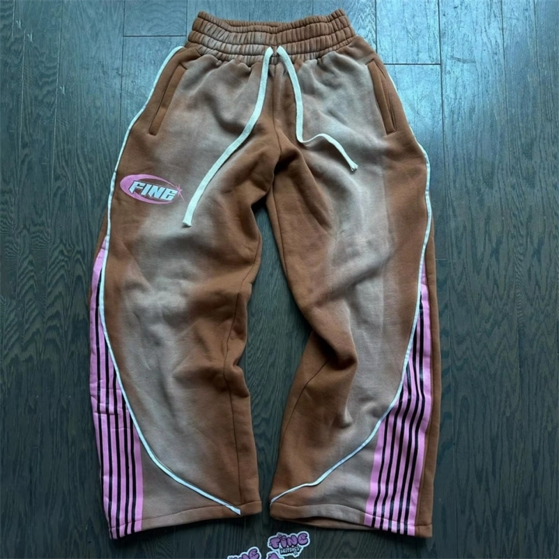 Y2K Fashion Striped Casual Pants Men and Women Retro Harajuku Baggy Straight Pants High Waist Loose Hip Hop Sweatpant Streetwear 250415