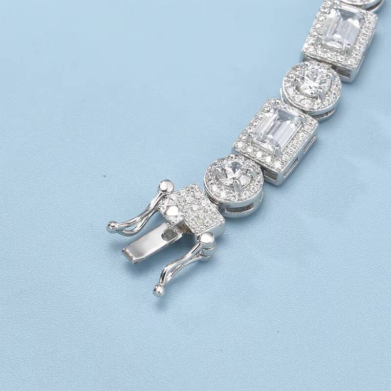 New Style Men Fine Jewelry 7mm Fancy Shape VVS Moissanite Diamond Silver 925 Iced Out Baguette Tennis Link Chain Necklaces