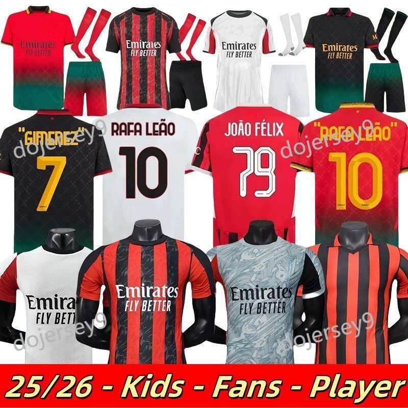 24 25 26 AC Maglia MilAn GIROUD RAFA LEAO PULISIC 125 2025 2026 Soccer Jersey GIMENEZ JOAO FELIX THEO Kid Kit Home Away 3Rd Football Shirts Calcio