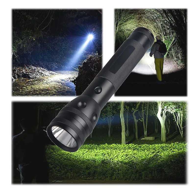 Powerful 10W LED Flashlight 3-Mode Hard Light Black Flashlight With Holster High Power LED Heavy-duty 2 Cell D Battery M251117