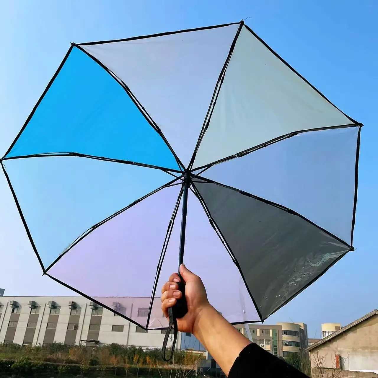 Transparent Plastic Three Fold Women Rain Umbrella Automatic Rainbow Umbrellas For Girls Outdoor Hiking Windproof Parosal C251117