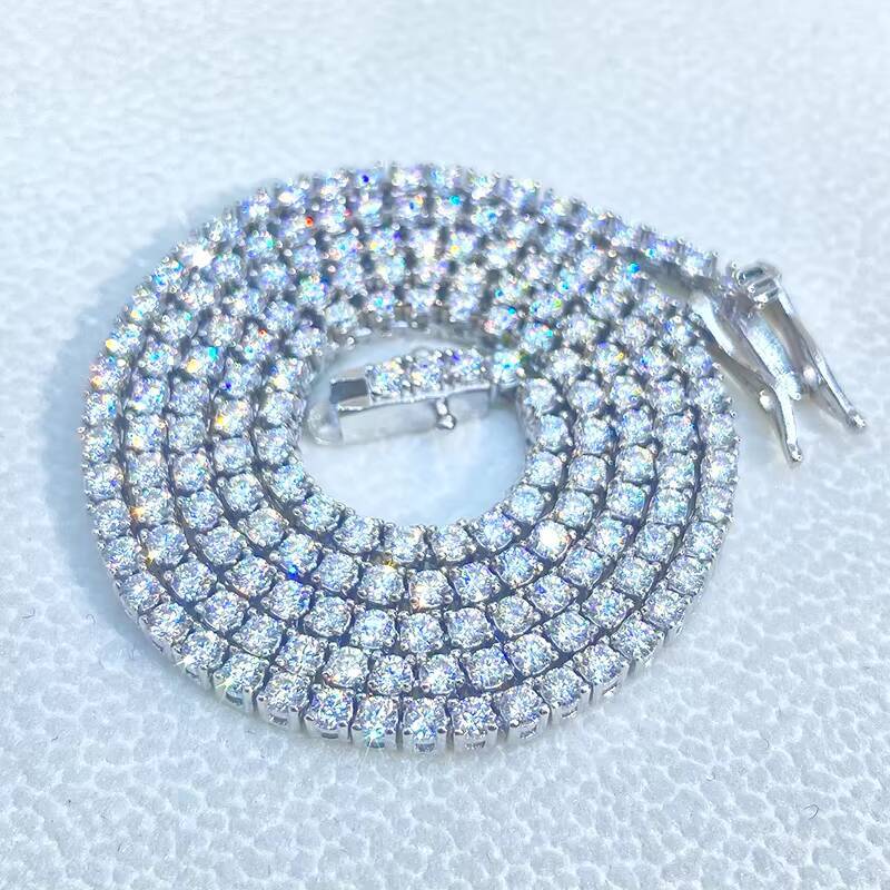 Traxnyc Silver or Gold Iced Out Diamond Tennis Chains 4mm VVS White Diamond Chain Tennis Necklaces for Men Women