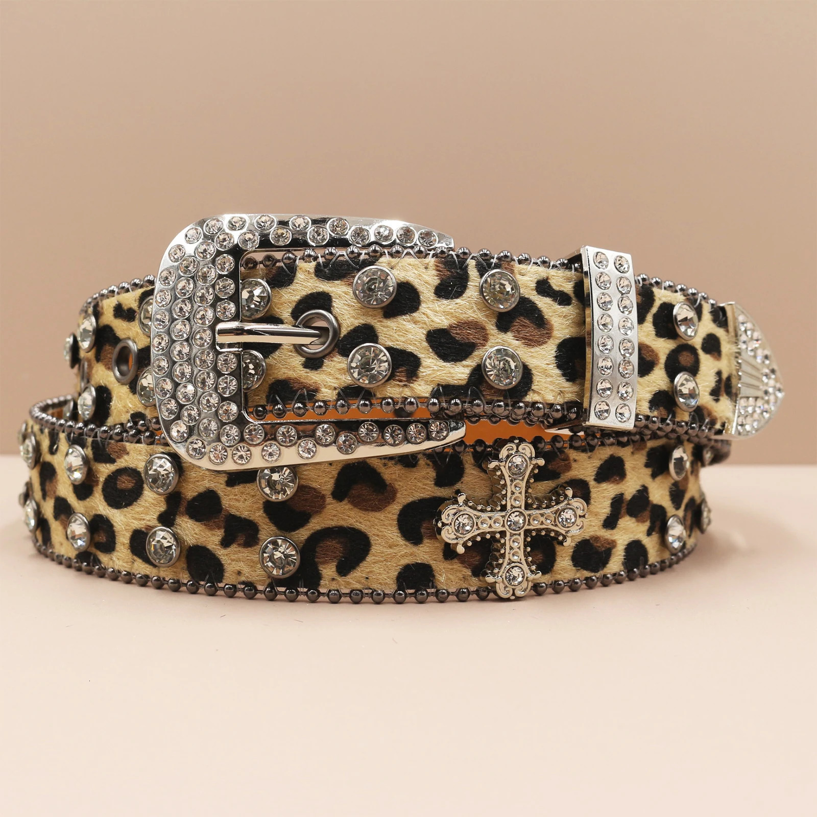 3.3cm Diamond Gold Rhinestone Belt Multi Color Belt Simon for Owen Womens Fashion Shining Leopard Pattern Belt 250414