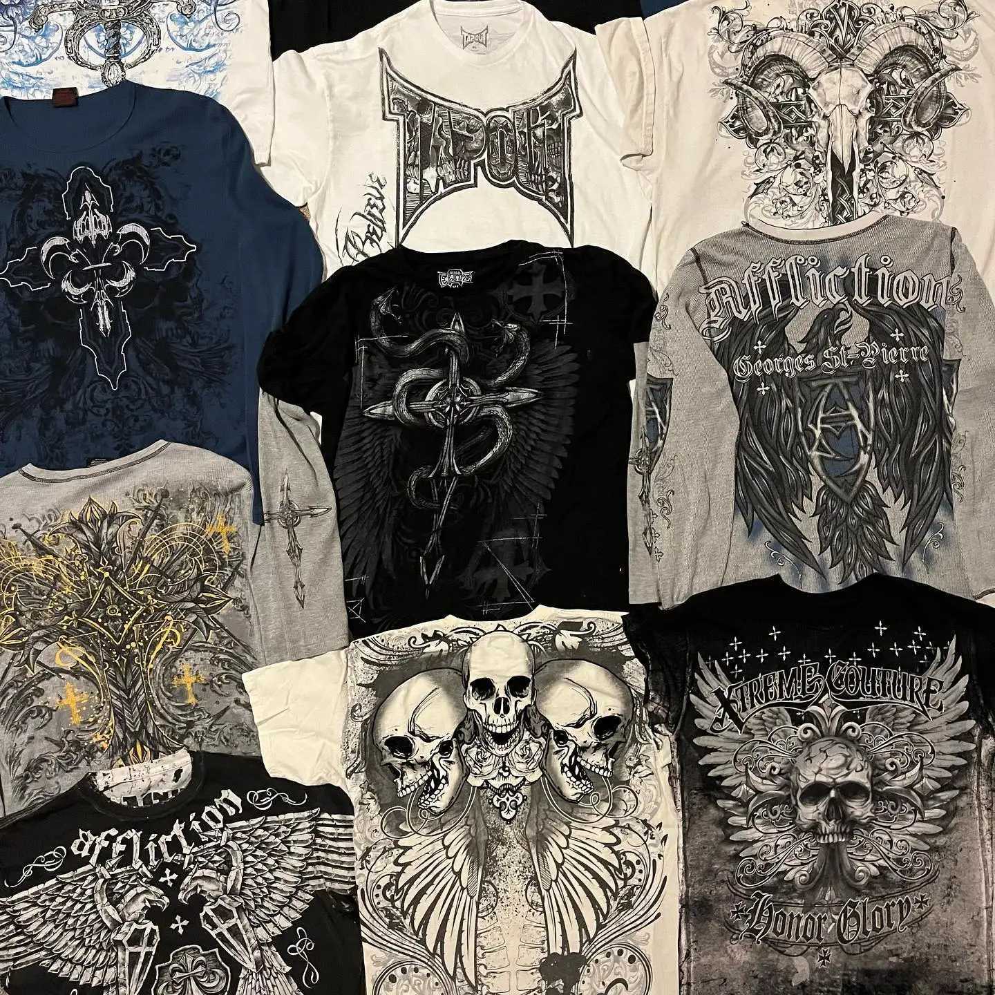 Summer Trendy Gothic Style Cotton T-shirts Skull Graphic Tshirts Y2K Retro Grunge Hip Hop Men Clothing Oversized Short SlveC250417