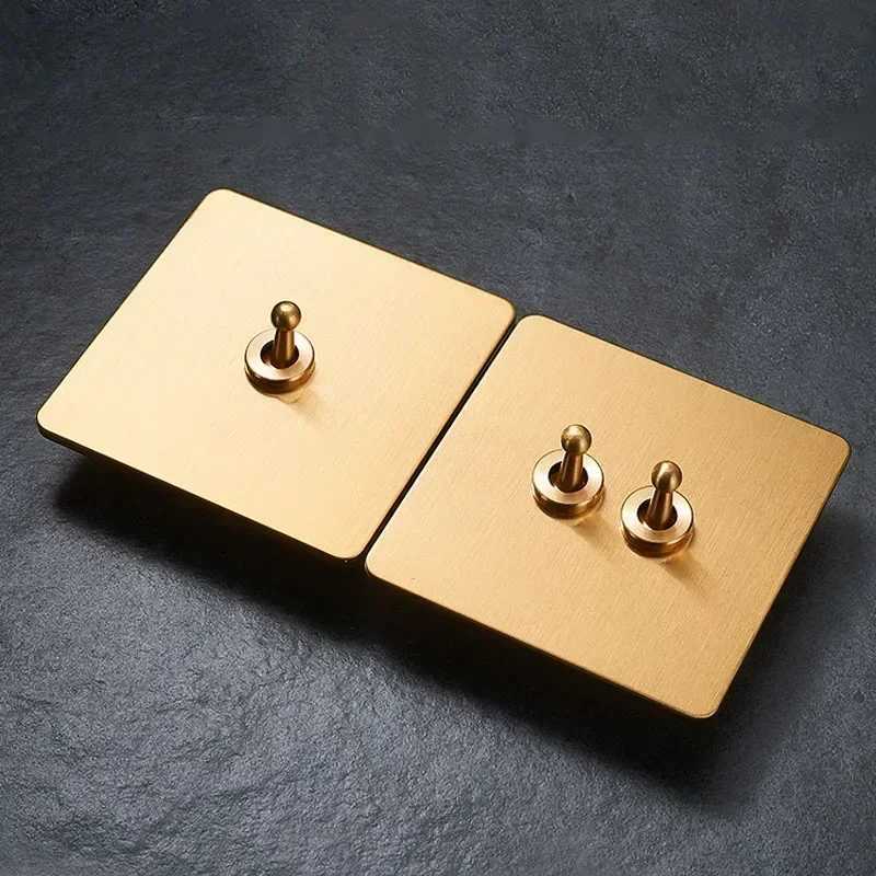 Retro Brass Lever Wall Light Toggle Switch Gold Stainless Steel Brushed Panel Anti Electric Shock Homestay Hotel Home DecorationW251117