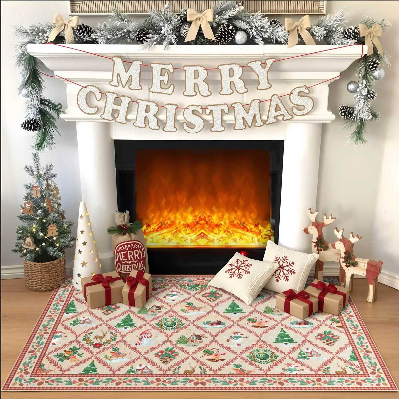 VIKAMA Christmas Cartoon Checkered Door Mat Festival Mat For Entrance Hall And Bathroom Anti-Slip Durable Home Decor CarpetM251117