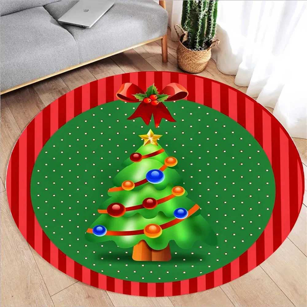 Christmas Tree Print Round Rug Soft Comfortable Holiday Gold Carpet for Living Room Bedroom Christmas DecorM251117