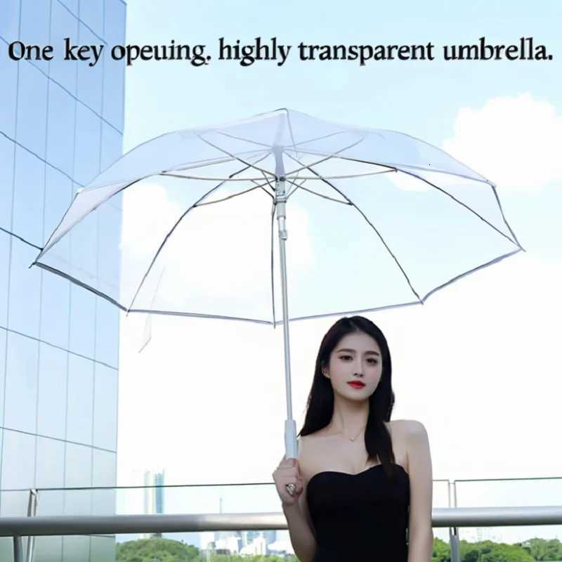 POPular TPU High Transparent Umbrella White Fiber Bone Reinforced Large Wind Resistant Long Handle Umbrella C251117