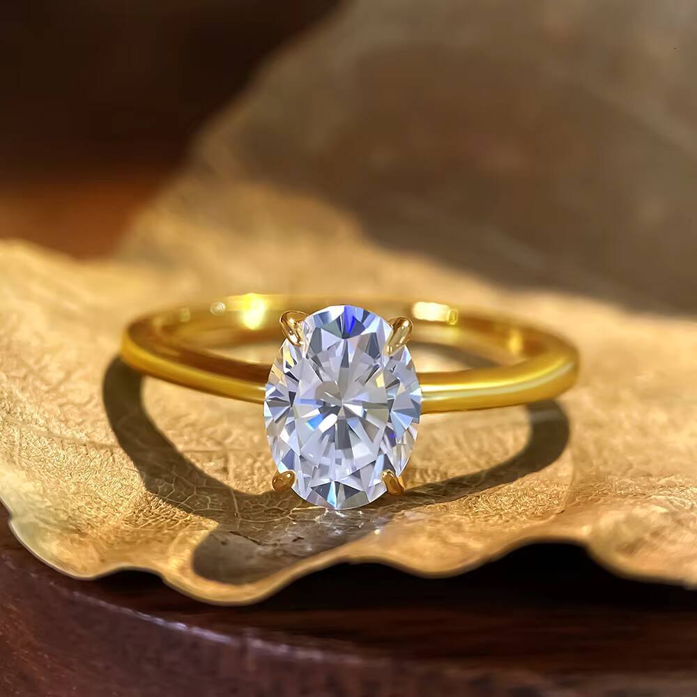 FOXI 13Ct Timeless Engagement Ring Oval-shaped Moissanite Diamond High Polish Shank 925 Sterling Silver Moissanite Wedding Ring