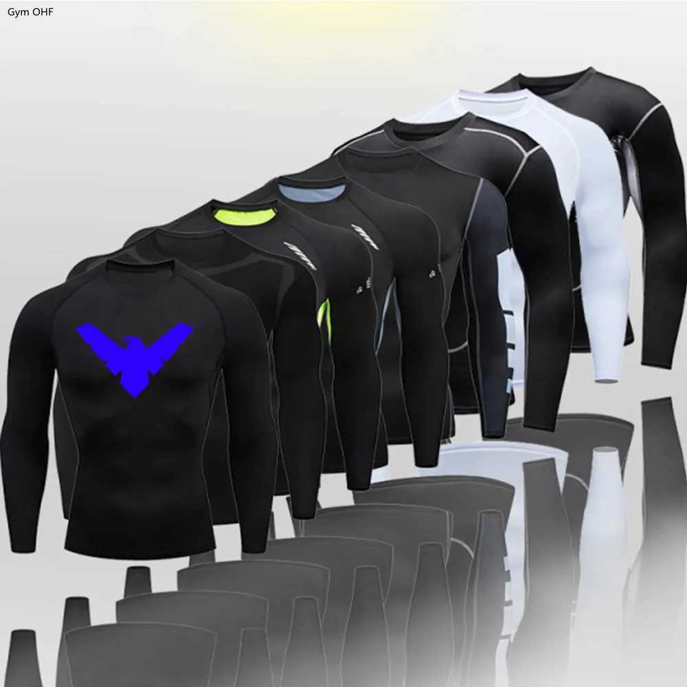 Mens Rashguard Jujutsu Bjj Fitness Running Training Shirt Boxing Shirt Compression Nightwing Printed Top W250417