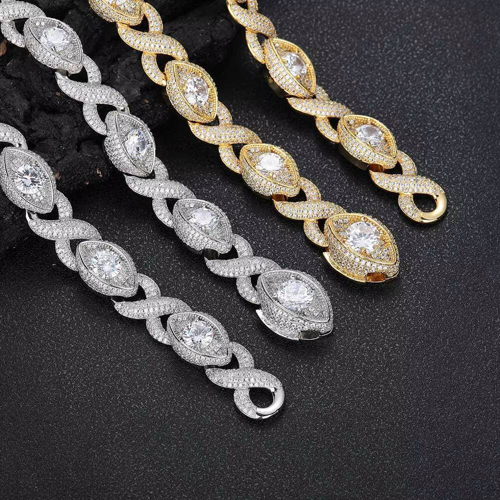 Moissanite 15mm Hip Hop Jewelry Iced Out Cuban Chain Big Diamond Eye Shape Silver Cuban Infinite Links Choker Necklace for Women