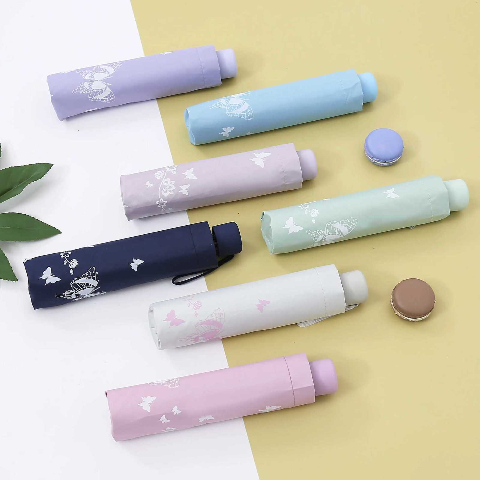 Stylish Butterfly Print Foldable Umbrella Inside and Outside Design Ladies Rain and Sun Protection Perfect Gift C251117