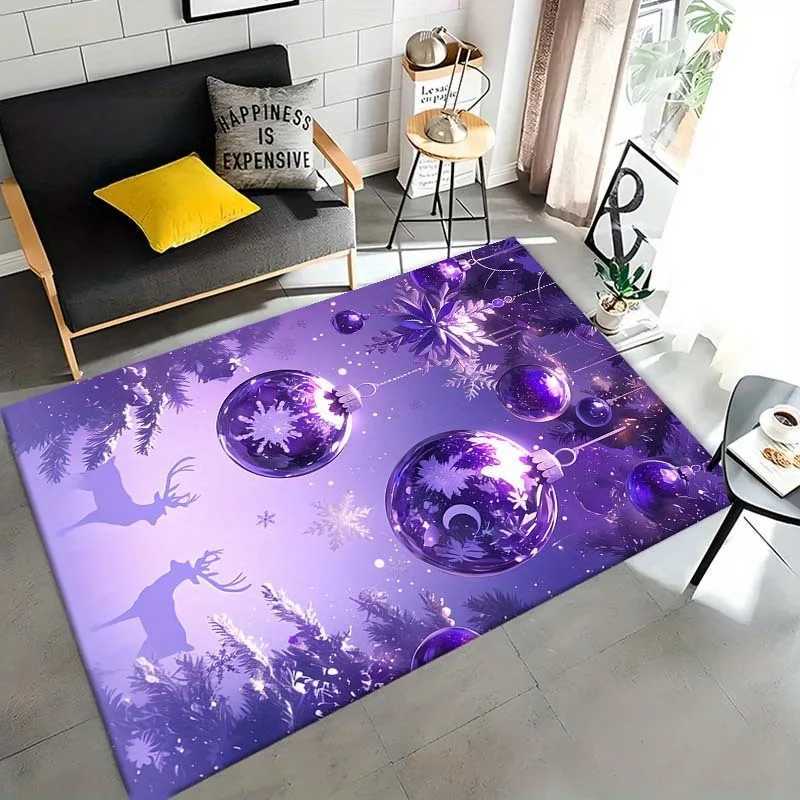 Large Purple Christmas Tree Reindeer Print Area Rug Polyester Anti-Slip Carpet for Living Room Bedroom and Play MatM251117