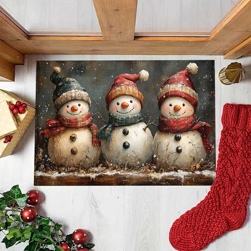 VIKAMA Christmas Carpet Round Snowman Floor Mat Doormat Welcome Mat Living Room Carpet Bedroom Carpet Washable Home DecorM251117