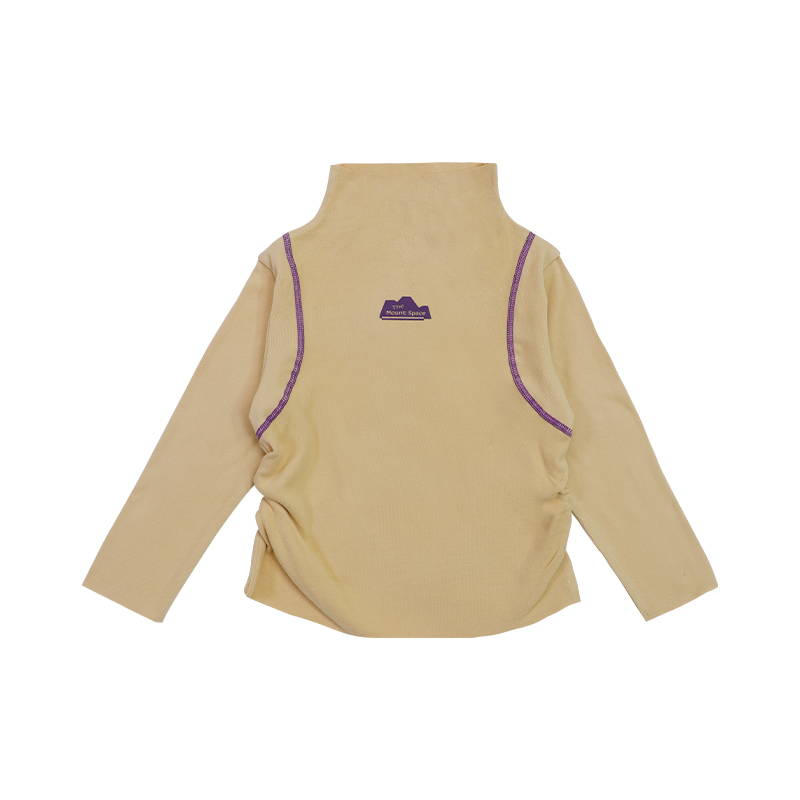 Mountain-Style Contrast Stitch Thermal Fleece Mock Neck Long-Sleeve Top, Wear-Resistant Lightweight Breathable Soft Outdoor Hiking Sweatshirt 25AG1135