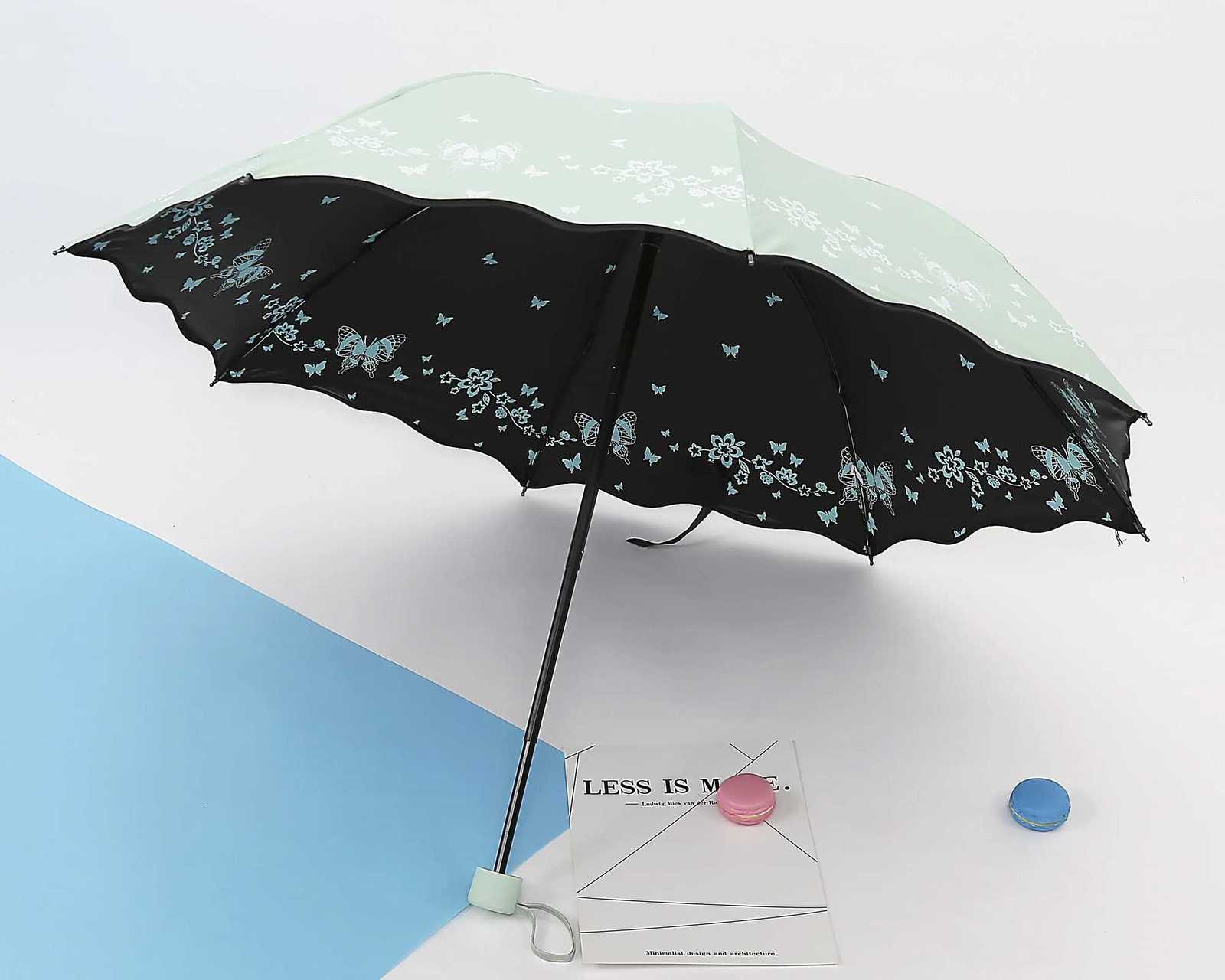 Stylish Butterfly Print Foldable Umbrella Inside and Outside Design Ladies Rain and Sun Protection Perfect Gift C251117