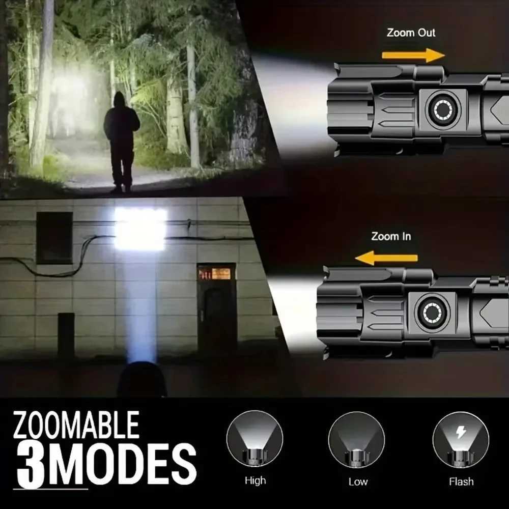 High-power Led Flashlight USB Rechargeable Torch Zoomable Light with Built-in Battery Camping Hiking Lantern Emergency Lamp M251117