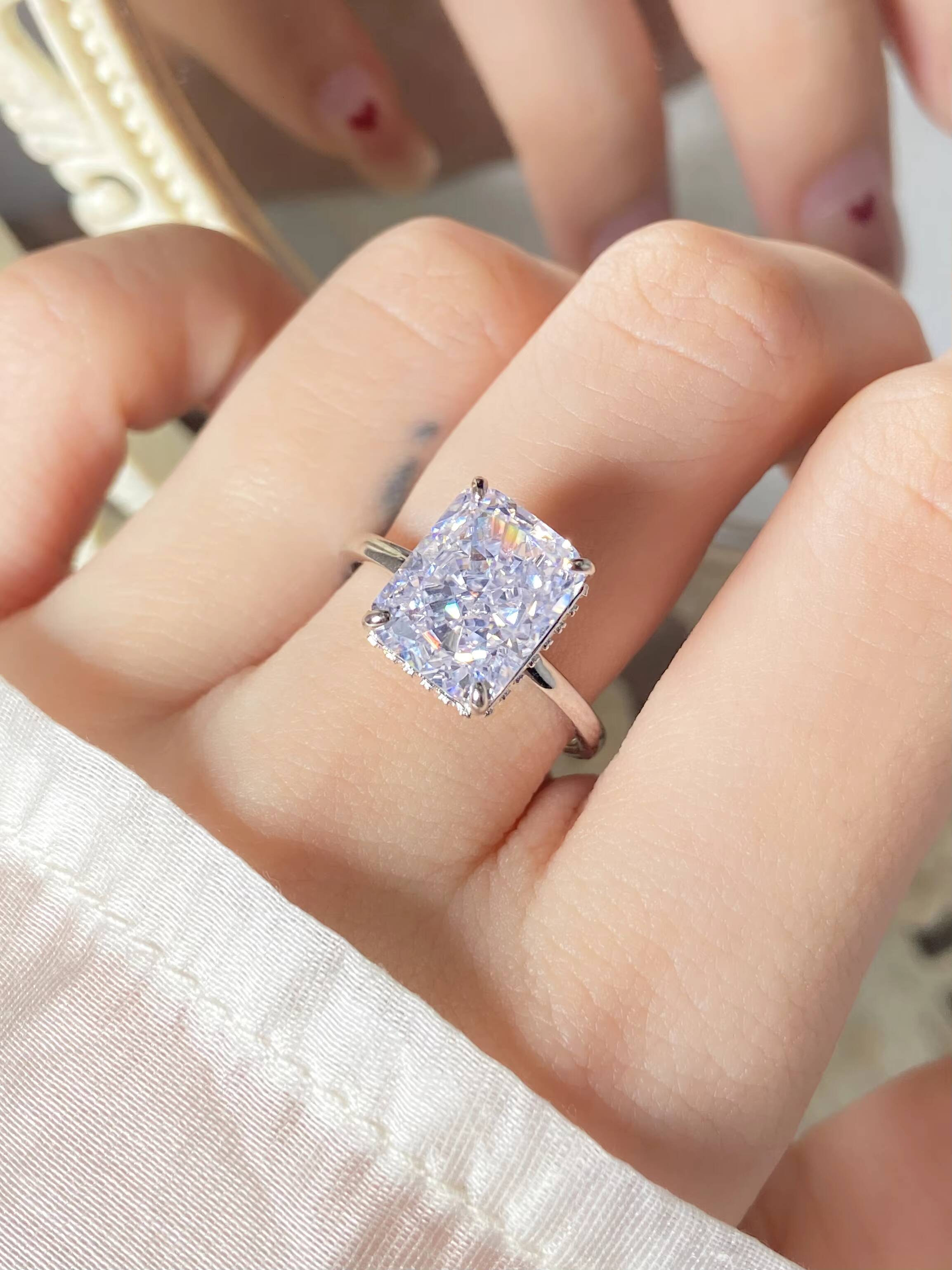 Foxi Prong Set Fine Rings Geometric Zircon 925 Sterling Silver Womens Ring 18K Ring Jewelry Set