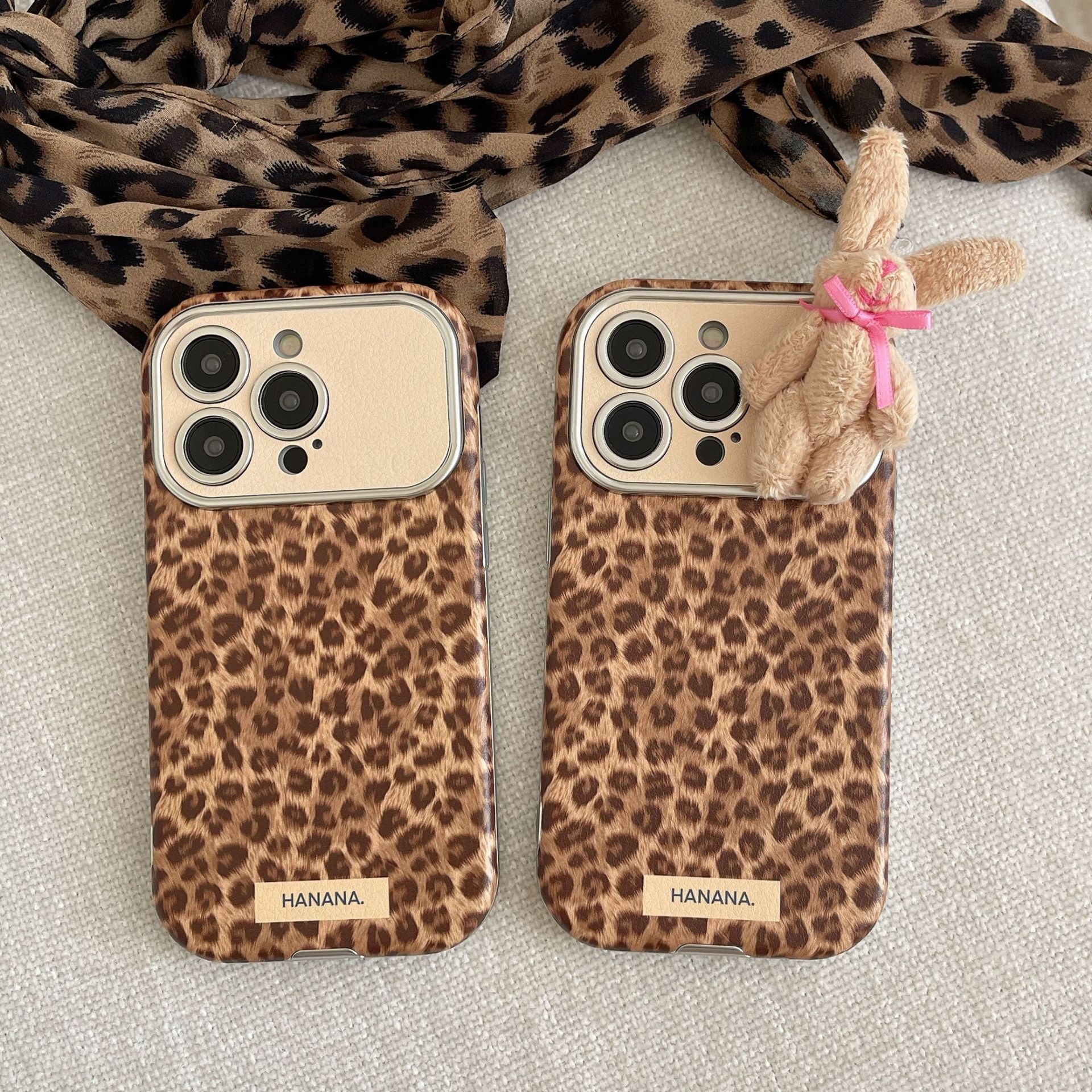 Brown Leopard Print Phone Case Compatible with iPhone 17/16 Pro Max Autumn Winter INS 3D Rabbit Protective Case iPhone 15 for Women