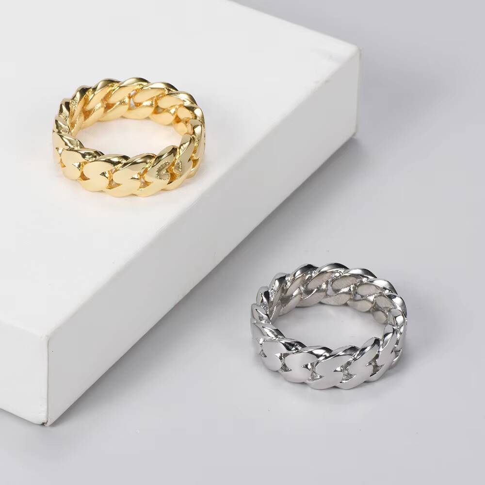 NUOYA 8MM Hip Hop Luxury 18K Gold Plated Cuban Link Ring for Men