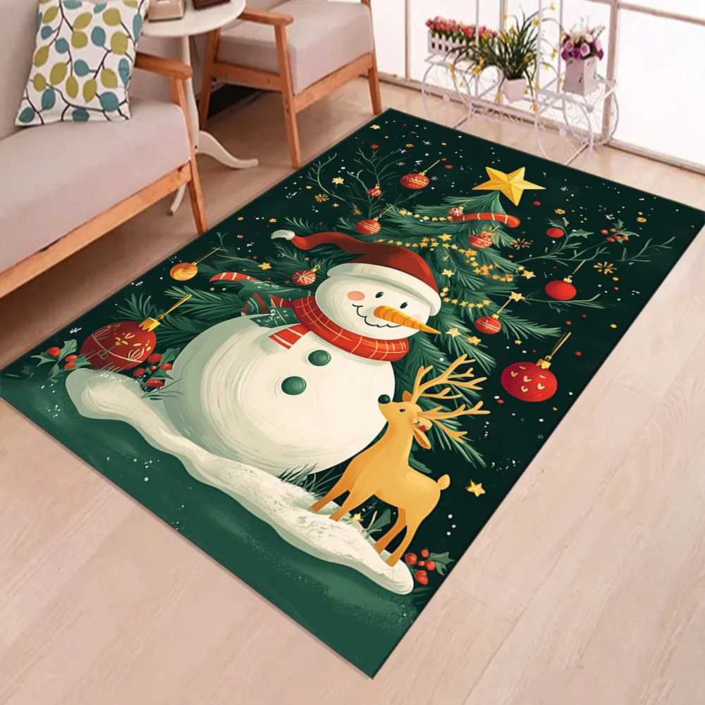 Christmas Snowman Polyester Area Rug - Durable Crystal Velvet Large Seasonal Decorative Carpet for Bedroom Living Room ReadinM251117