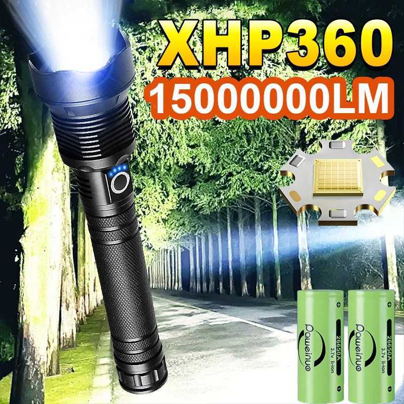 Most Powerful Flashlights XHP360 LED Lamp 15000000LM Super Bright Flashlight USB Rechargeable Lamp Tactical Lantern Waterproof M251117