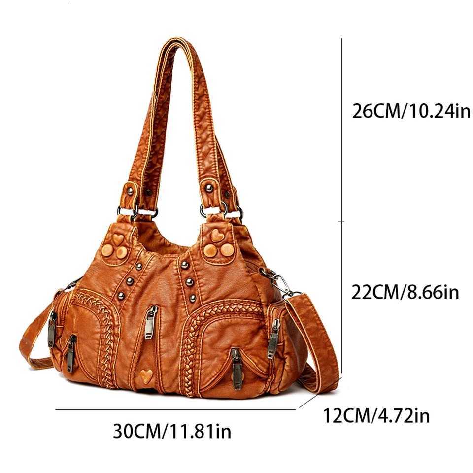 Y2k Women Shoulder Bag Vintage Punk Goth Fashion Designer Leather Tote Bag Large Capacity Rivet Motorcycle HandbagW251117