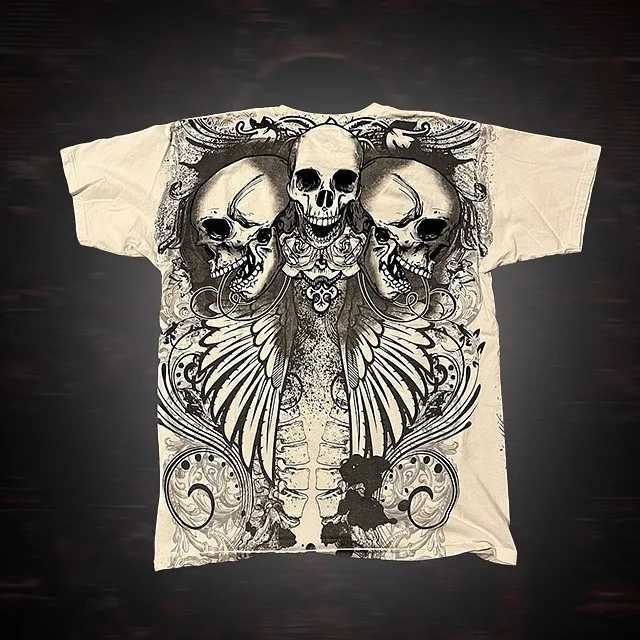 Summer Trendy Gothic Style Cotton T-shirts Skull Graphic Tshirts Y2K Retro Grunge Hip Hop Men Clothing Oversized Short SlveC250417
