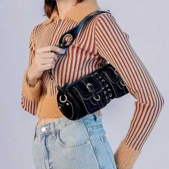 Vintage Y2K Hot Girls Underarm Bag Fashion Black Womens Shoulder Crossbody Bags Strappy Duffel HandbagsW251117