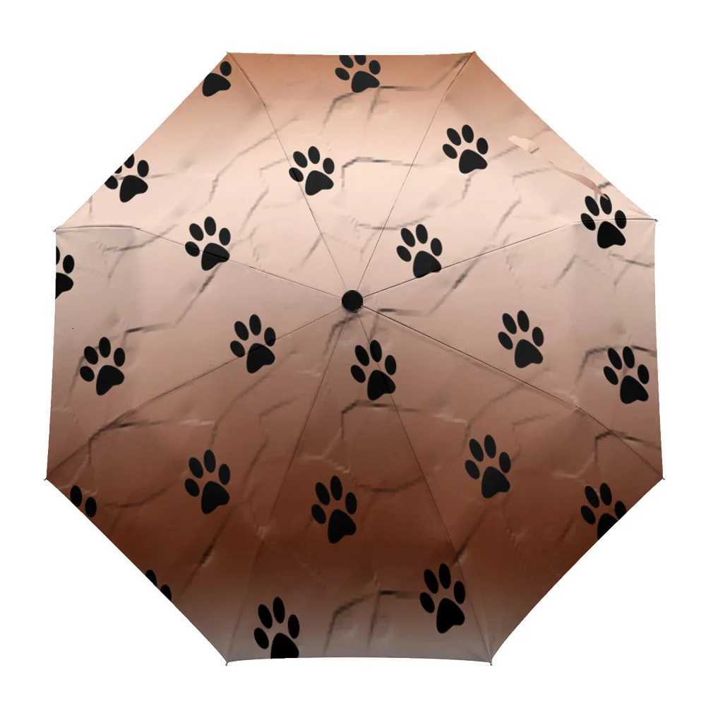 Dog Paw Rustic Old Barn Wood Print Women Men Rain Umbrella Three Folding Girl Durable Portable Manual Umbrellas Gift Parasol C251117