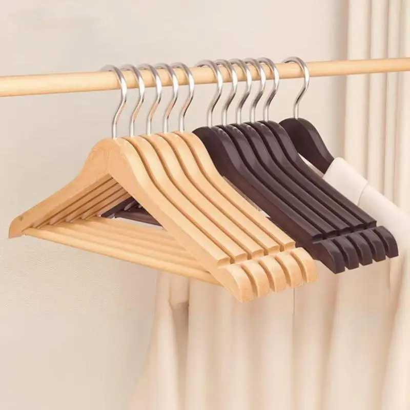 2/4 Wooden Hangers Solid Wood Clothes Hangers Clothing Store Wardrobe Home Seamless Adult Rack C251117