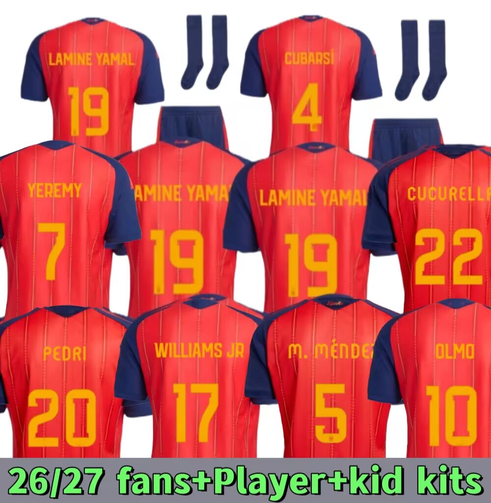 2026 World Cup SPAIN Soccer Jerseys long sleeve LAMINE YAMAL PEDRI MORATA OLMO ZUBIMENDI WILLIAMS FABIAN GAVI RODRIGO kids kit football kits jersey