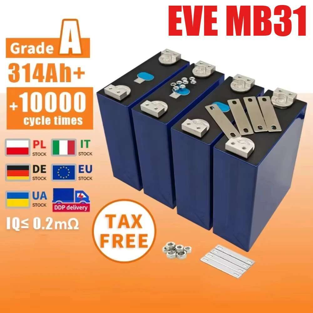 LiFePO4 3.2V EVE 105AH Battery Cell Grade A EVE MB31 314Ah with Free Busbar for DIY 12V 24V 48V Lithium Battery Pack UA NO TAX