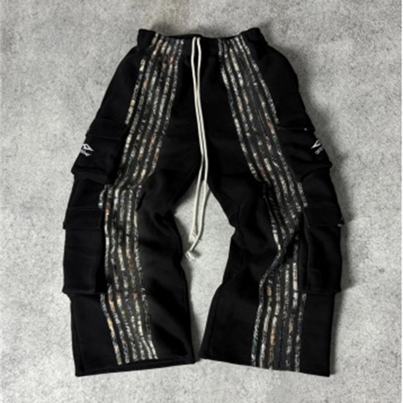 Classic all-in-one fashion casual contrast striped patchwork casual pants for men and women retro street straight leg sweatpants 250415