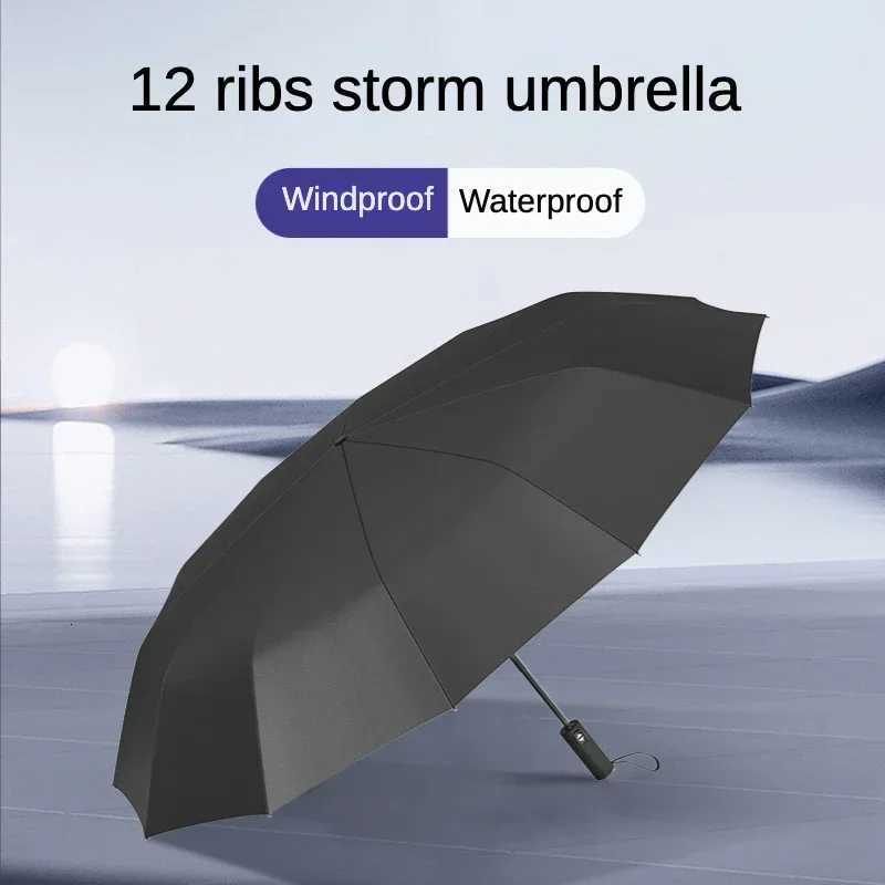 12 Ribs Strom Reinforced Automatic Large Folding Umbrella Waterproof Windproof Strong Sunny and Rainy Big Umbrellas for Men C251117
