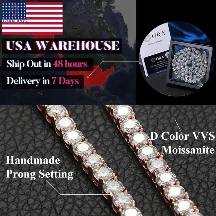 moissanite bracelet necklace tennis chain Hip Hop necklace fashion Jewelry Pass Dia Tester 4mm 5mm D color vvs moissanite iced out cuban GRA tennis br